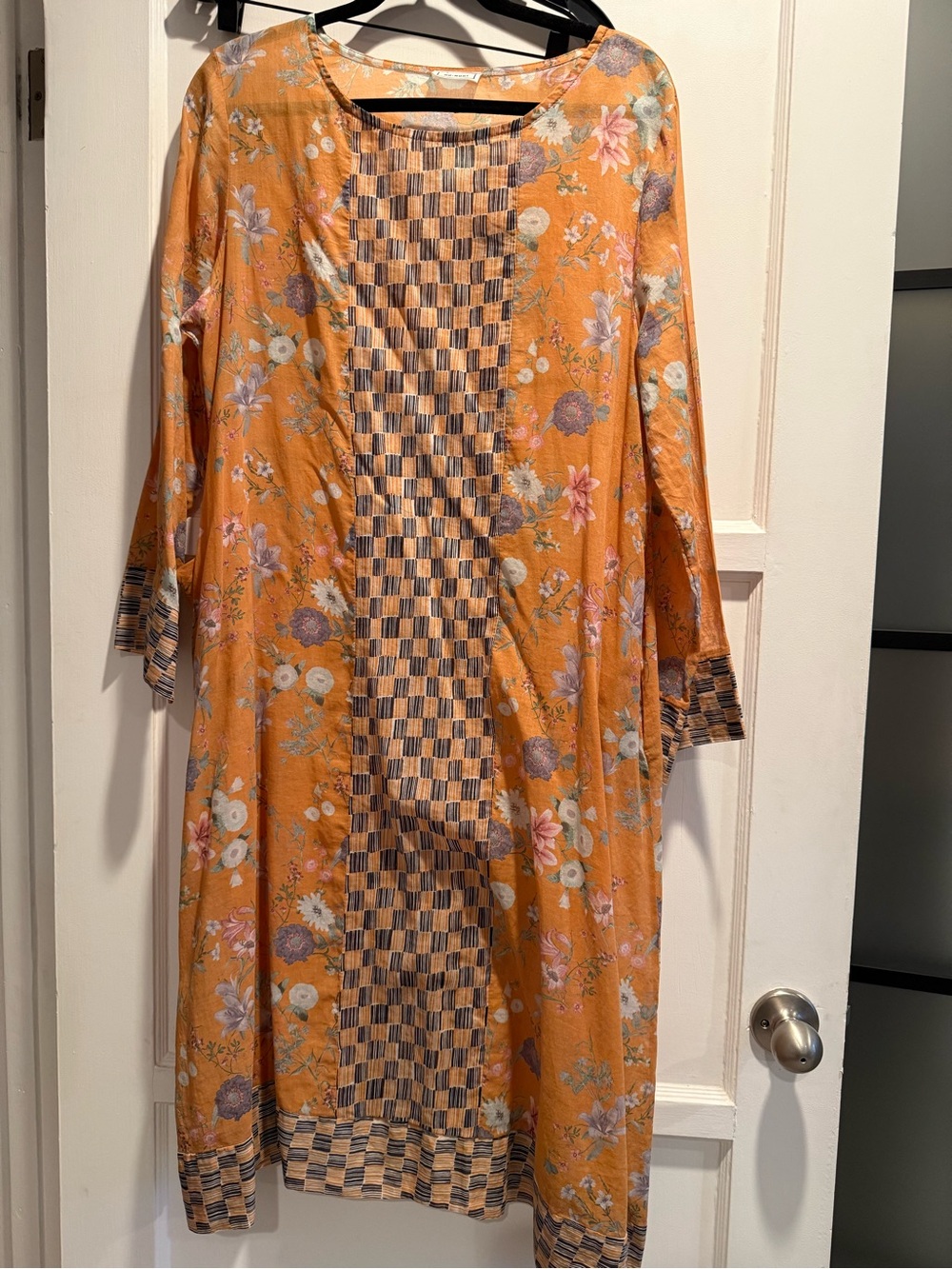 Floral Print Mustard Long Sleeve Sheer Dress